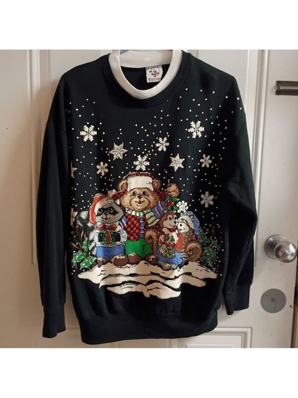 2/$10 Vintage Bear & Friends Holiday Christmas Faux Layered Crewneck Sweater